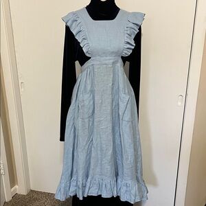 Little Women Atelier Meg Pinafore Linen Apron Sky Blue Cottagecore Prairie Small